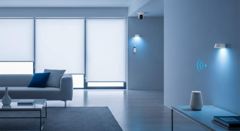 Modern smart home with voice assistant and smart lighting