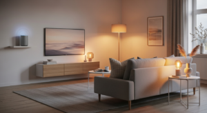 Modern apartment with smart home devices