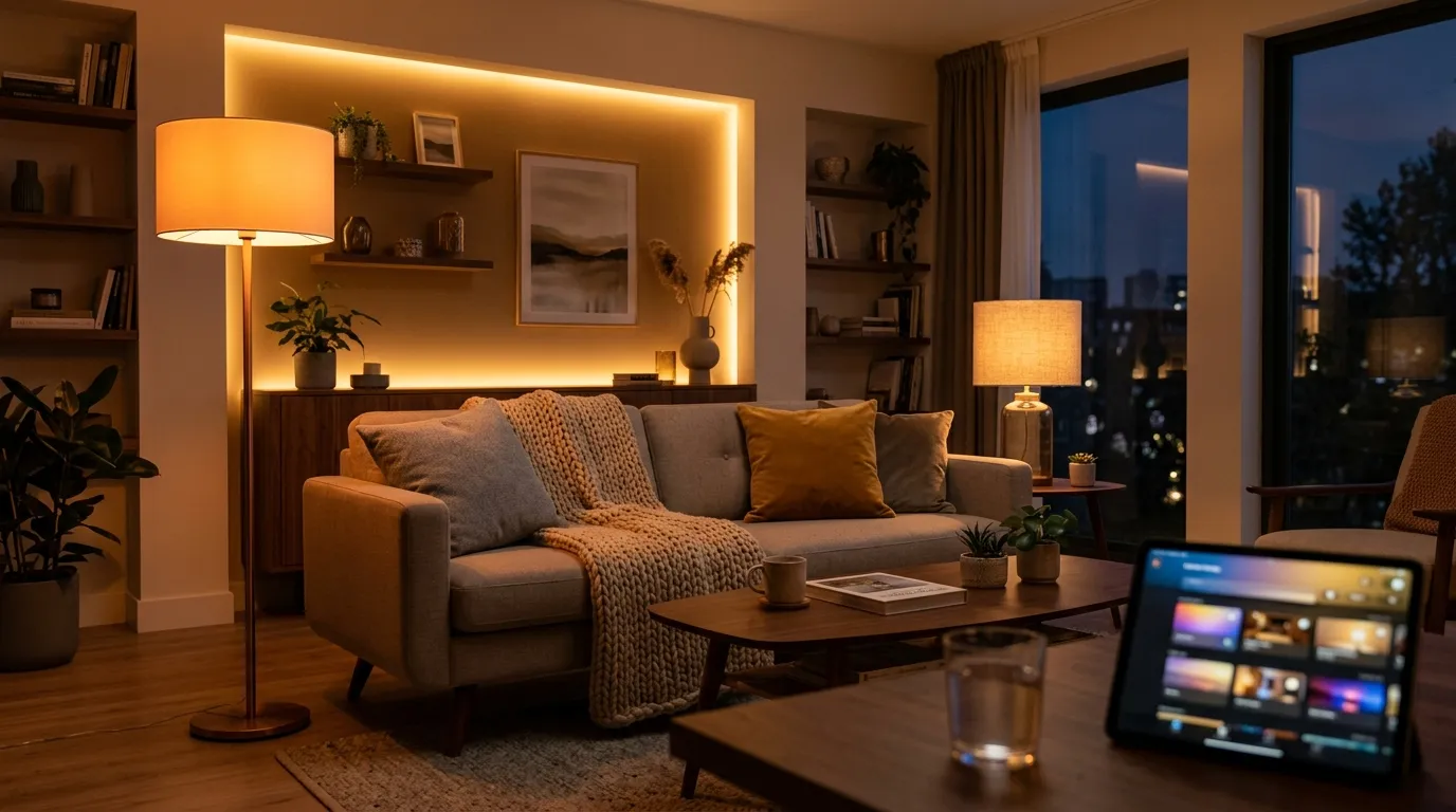 Philips Hue smart bulbs warm ambient living room lighting