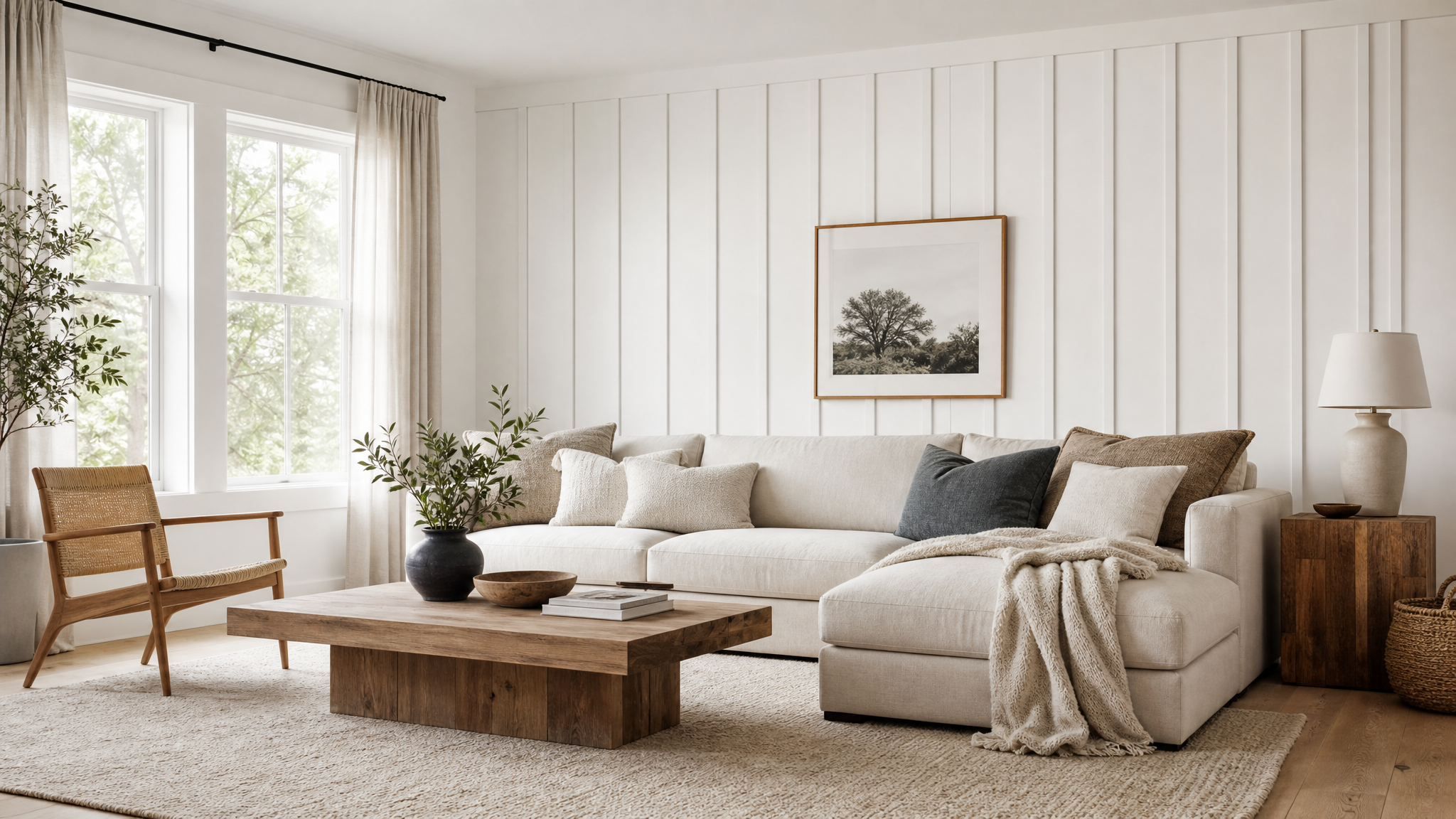 DIY accent wall ideas living room — board and batten wall